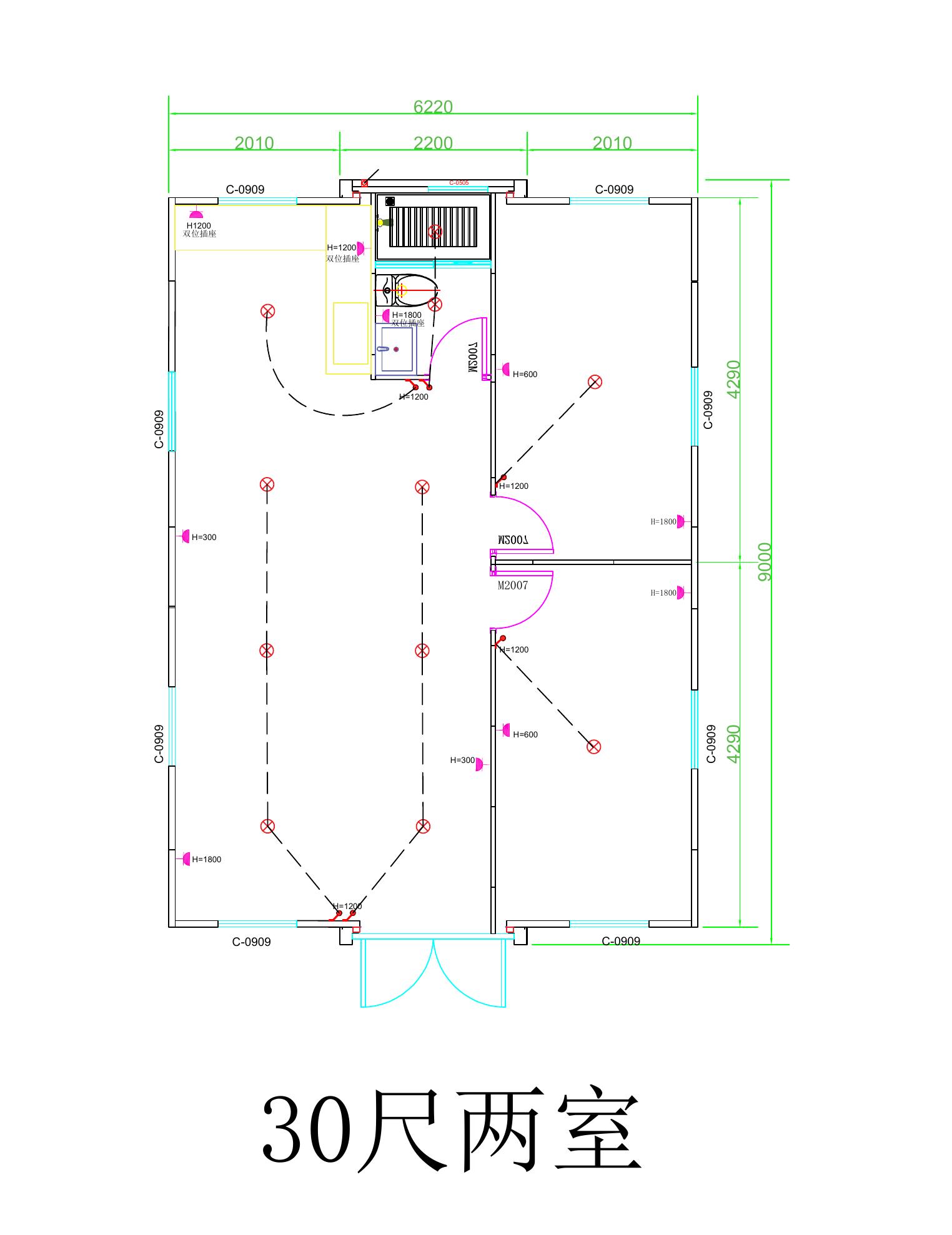 Reference floor plan for a 30 foot expandable house with two bedrooms